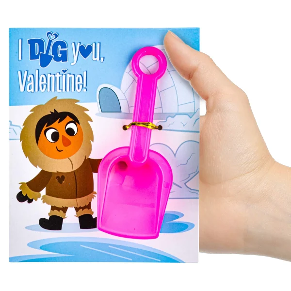 28Pcs Kids Valentines Cards with Shovel Toys-Classroom Exchange Gifts