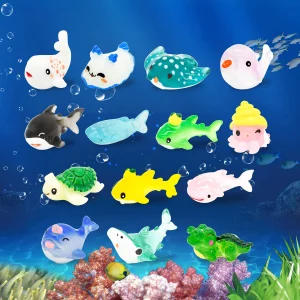 28Pcs Sea Animal Figure Filled Hearts Set with Valentines Day Cards for Kids-Classroom Exchange Gifts