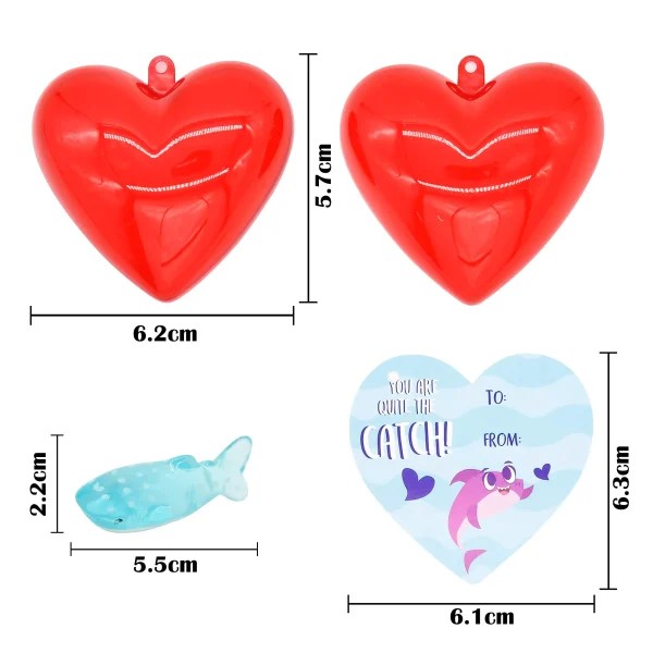 28Pcs Sea Animal Figure Filled Hearts Set with Valentines Day Cards for Kids-Classroom Exchange Gifts
