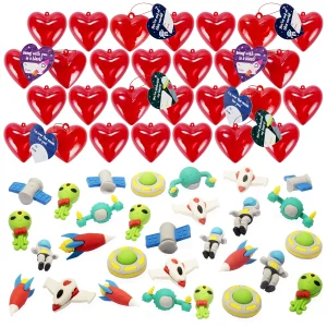 28Pcs Space Eraser Filled Hearts Set with Valentines Day Cards for Kids-Classroom Exchange Gifts