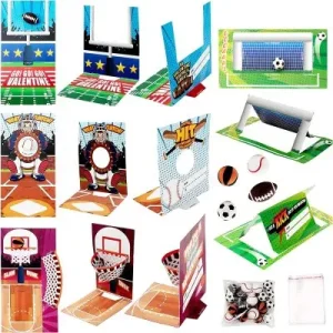 28Pcs Sports Game  Kids Valentines Cards and Erasers-Classroom Exchange Gifts