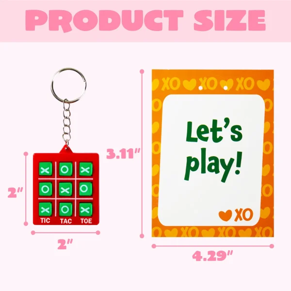28Pcs Tic-Tac-Toe Keychain Gifts with Kids Valentines Cards for Classroom Exchange