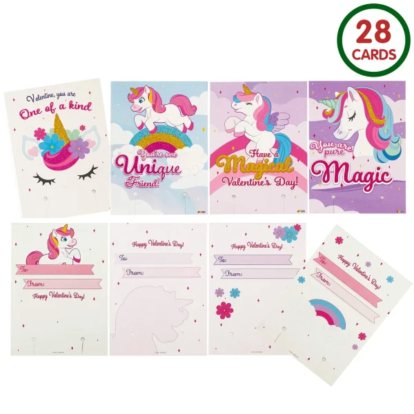 28Pcs Unicorn Kids Valentines Cards With Bracelets-Classroom Exchange Gifts