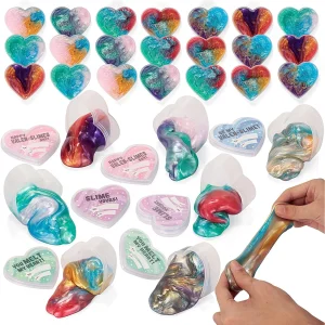 28Pcs Galaxy Slime Hearts with Valentines Day Cards for Kids-Classroom Exchange Gifts