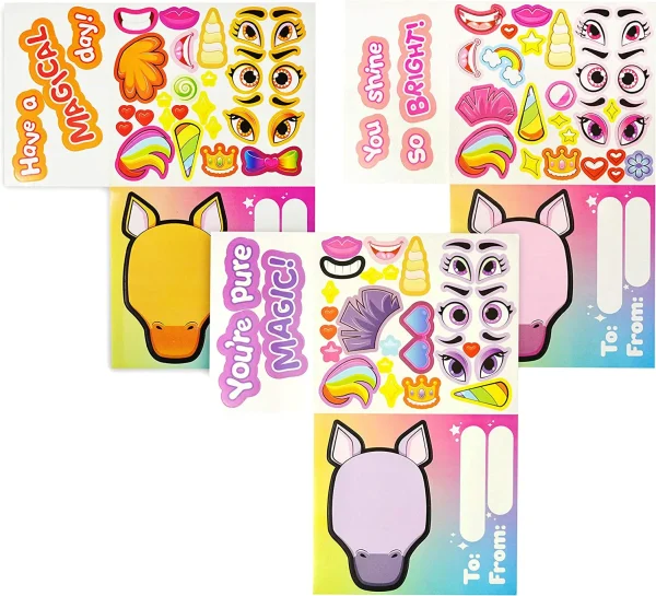 28Pcs Valentines Unicorn Cards with Make-a-Face Stickers