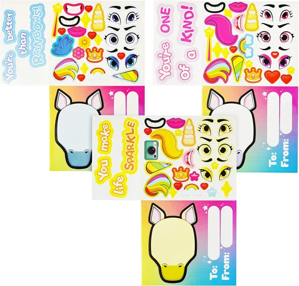 28Pcs Valentines Unicorn Cards with Make-a-Face Stickers