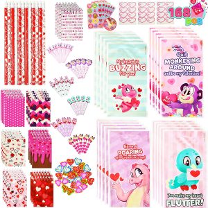 28 Pack Valentines Day Stationery Set with Treat Bags for Kids