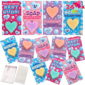 24 Pcs Heart Shaped SOAP for Valentines Day with Gift Cards for Kids