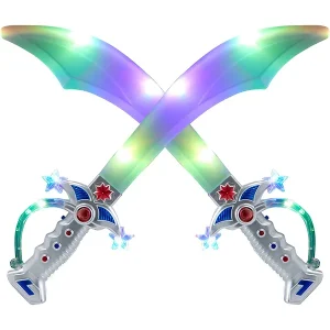 2Pcs Pirate Light Up Buccaneer Swords With Motion Activated Clanging Sounds 19.5in