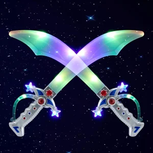 2Pcs Pirate Light Up Buccaneer Swords With Motion Activated Clanging Sounds 19.5in
