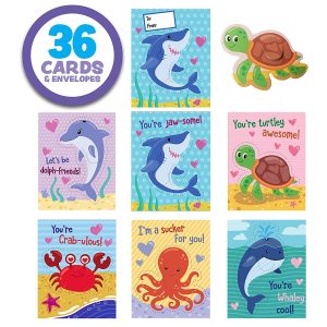 Valentine Cards With Sea Animal Bookmarks