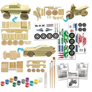 Wooden Racing Vehicles Construct and Paint Craft Kit,144 Pcs – KLEVER KITS