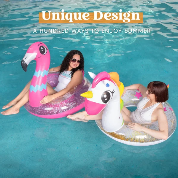 Bizzy-me 2pcs 32.5in Flamingo And Inflatable Ride A Unicorn Pool Float