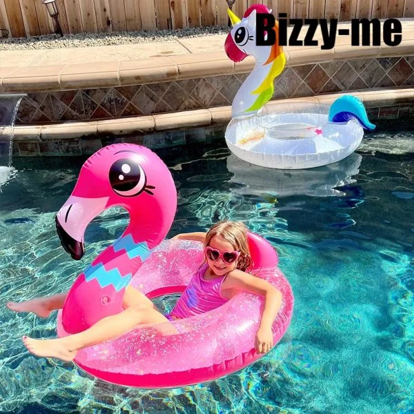 Bizzy-me 2pcs 32.5in Flamingo and inflatable ride a unicorn costume Pool Float