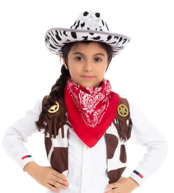 2pcs Childrens Black Cow Print Cowboy Hat