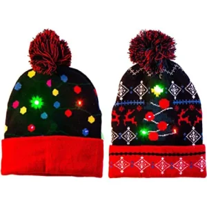 2pcs LED Light Up Christmas Knitted Beanies