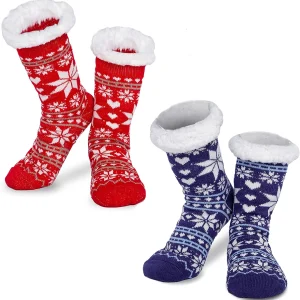 2pcs Womens Christmas Fleece Soft Slipper Socks