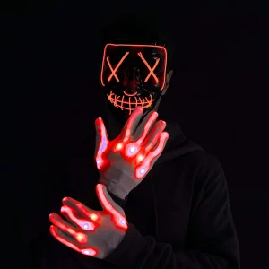 3 Lighting Modes Led Mask Light Up Halloween Costume (Red)