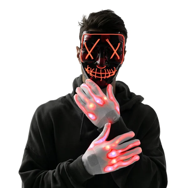3 Lighting Modes Led Mask Light Up Halloween Costume (Red)