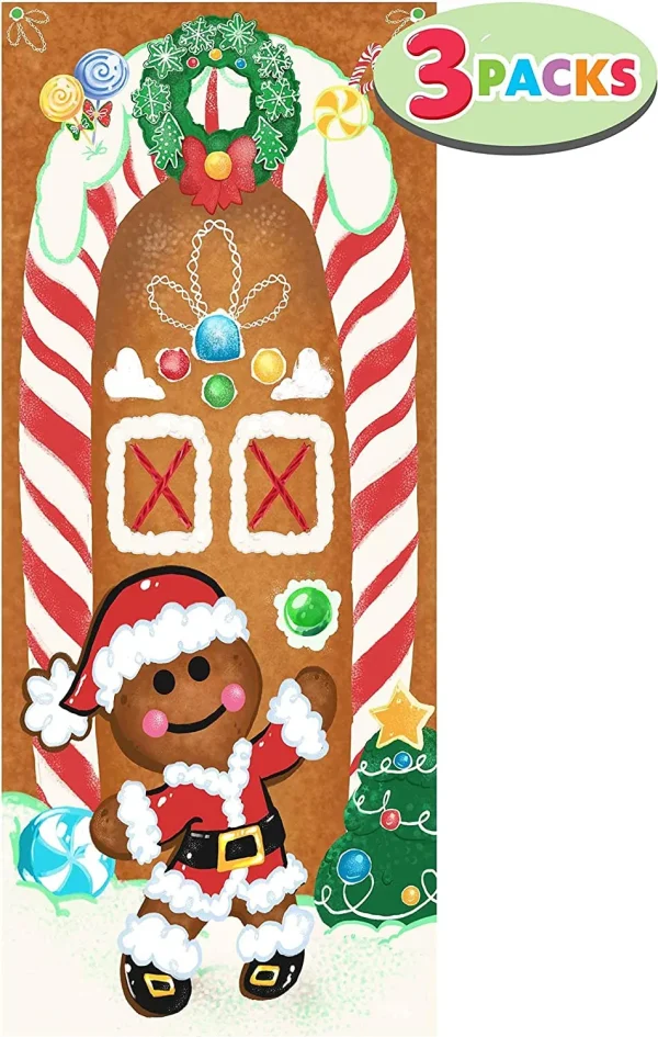 3pcs Gingerbread House Door Cover Decoration