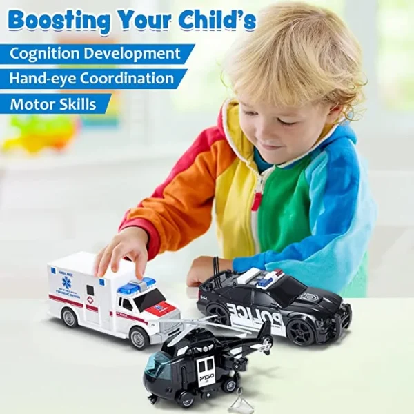 3pcs Emergency Vehicle Playset with Lights and Sounds