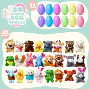 24Pcs 3.15in Mini Satiated Animal Plush Toys Prefilled Easter Eggs for Easter Egg Hunt