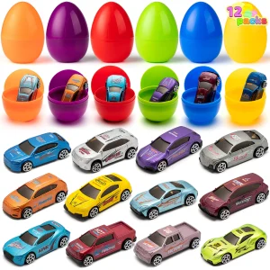 12Pcs Die Cast Cars Prefilled Easter Eggs 3.2in