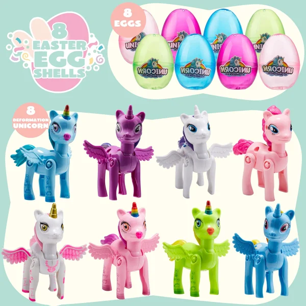 8Pcs 3.5in Unicorn Toys Prefilled Easter Eggs for Easter Egg Hunt
