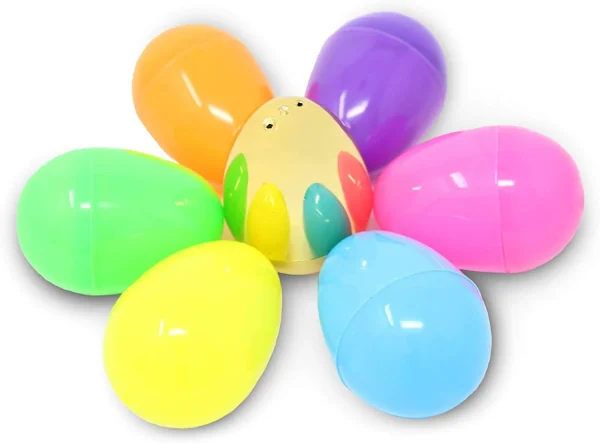 300Pcs 2.3in Bright Solid Assorted Colors and 6 Golden Easter Egg Shells for Easter Egg Hunt