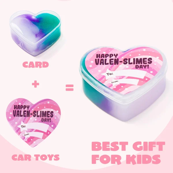 30Pcs Cosmic Realm Slime Hearts with Kids Valentines Cards for Classroom Exchange