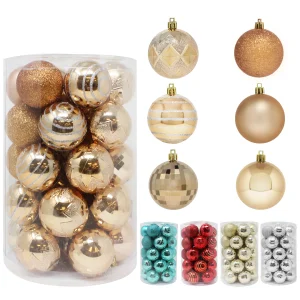 34pcs Champagne Christmas Ball Ornaments  2.36in