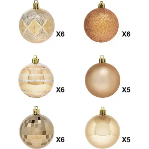 34pcs Champagne Christmas Ball Ornaments  2.36in