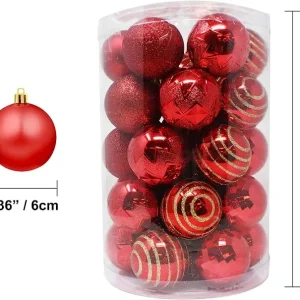 34Pcs Christmas Ball Ornaments (Red)