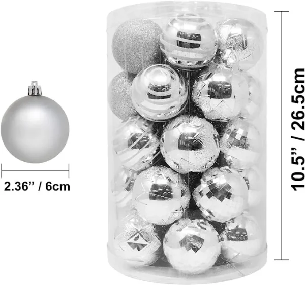 34pcs Silver Christmas Ball Ornaments