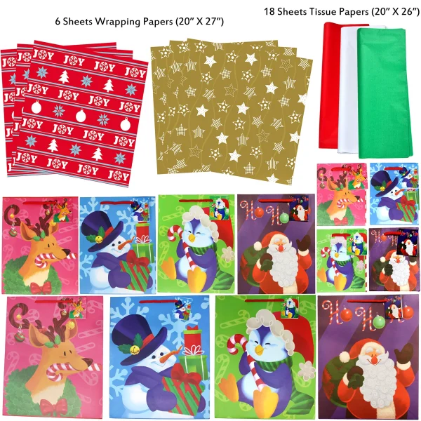 36pcs Christmas holiday gift Bags with Wrapping Papers