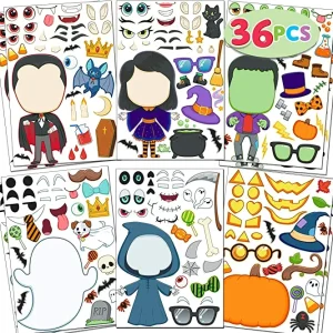 36Pcs Halloween Characters Make a Face Sticker Sheet