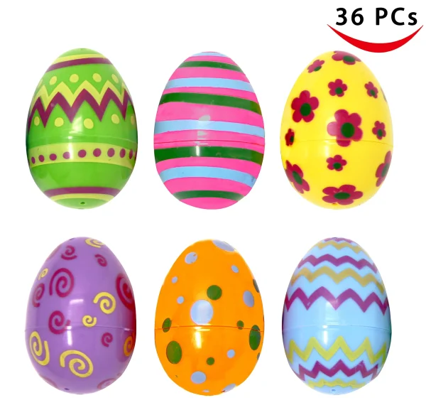 36Pcs Jumbo Plastic Printed Easter Egg Shells 3in