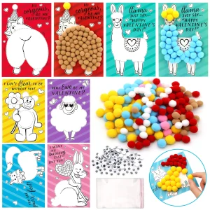 36Pcs Valentines Day Animal Craft Cards with Pompoms