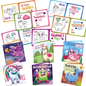36Pcs Valentines Greeting Cards with Puffy Stickers Card Set for Kids