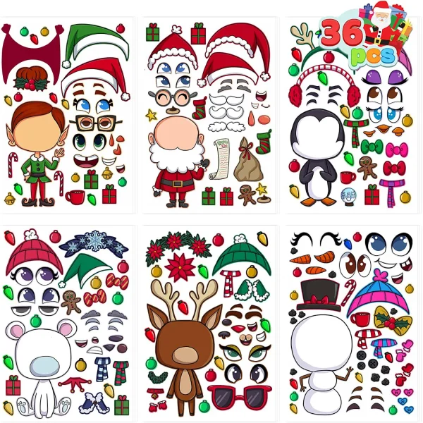 36pcs Kids Christmas Make a Face Sticker Sheets