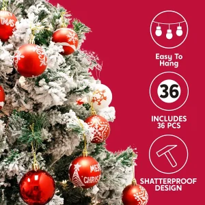 36pcs Shatterproof Red and White Christmas Ball Ornaments