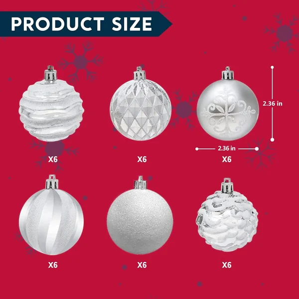 36pcs White and Silver Christmas Ball Ornaments
