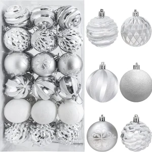 36pcs White and Silver Christmas Ball Ornaments