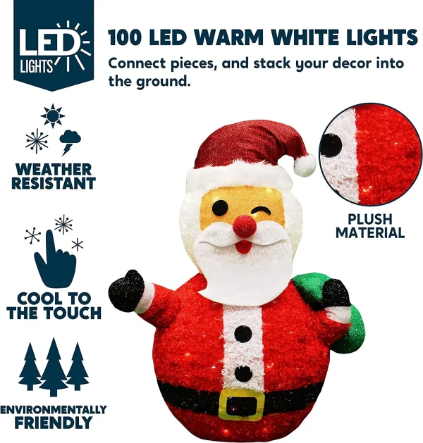 3ft 100 LED Plush Collapsible Santa
