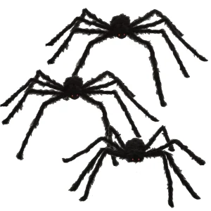 3pcs Halloween Large Hairy Spiders 63in, 6in & 47in