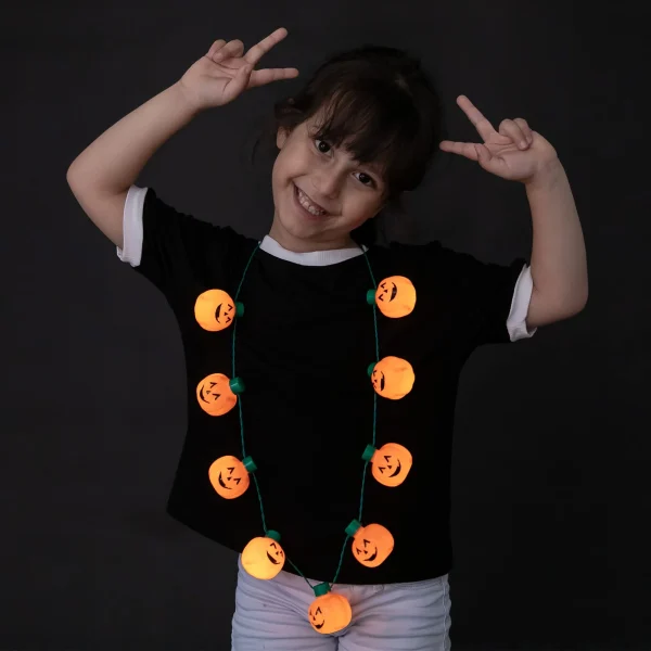 3pcs Halloween Light up Pumpkin Necklace Accessory Set