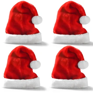 4pcs Red Velvet Christmas Santa Hat Plush