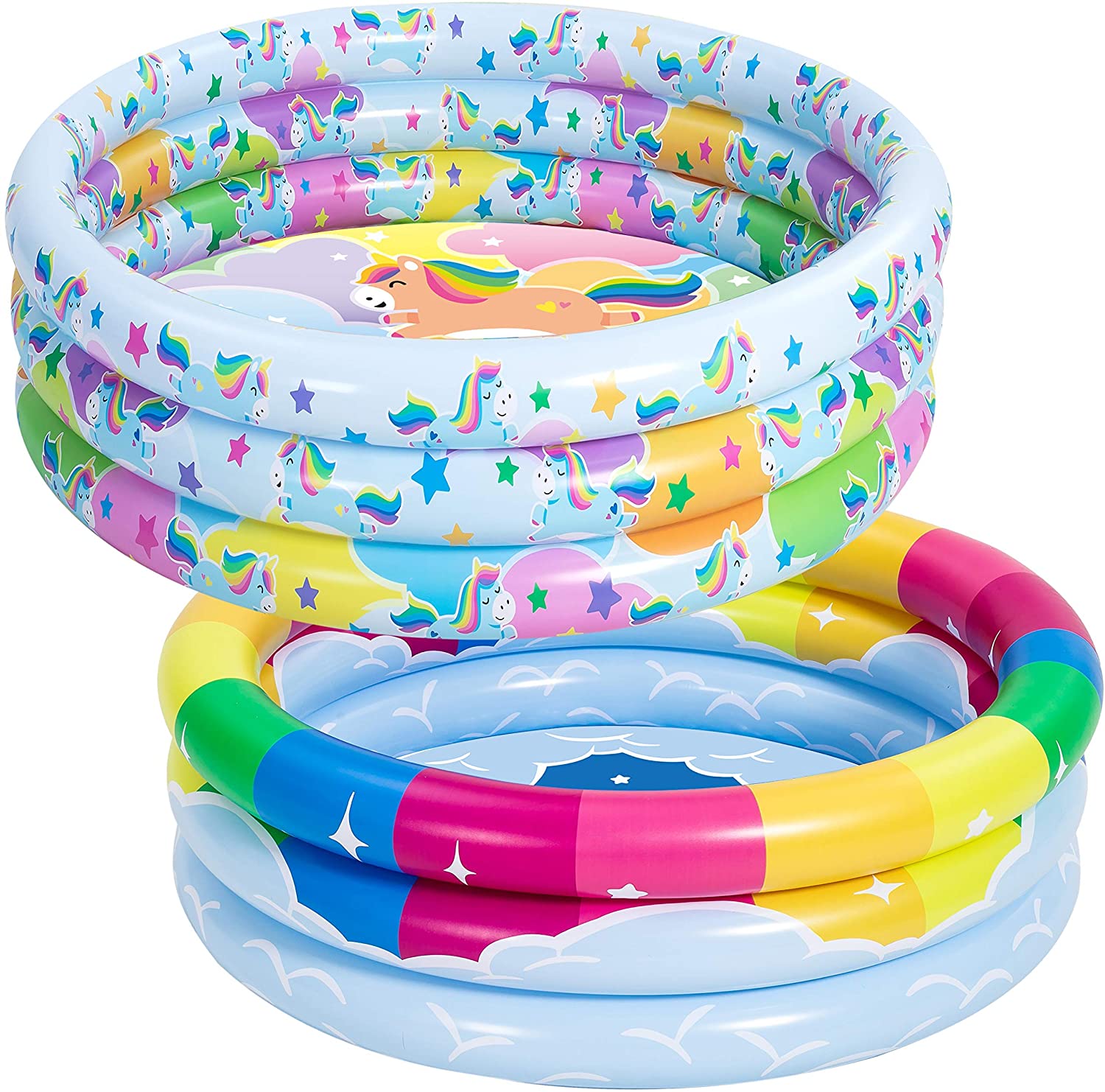 Sloosh Inflatable Kiddie Pool Small Baby Pool 3 Color Rings for Kids Blow up Kid Pool Indoor & Outdoor Swimming Pool 34 Inches 