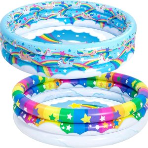 45” Unicorn w/ Rainbow & Rainbow Inflatable Kiddie Pool Set, 2 Pack – SLOOSH