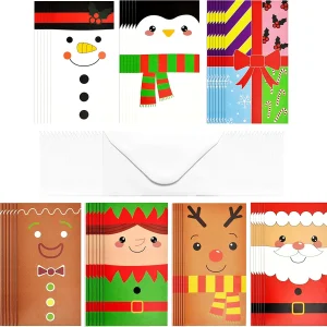 42Pcs Simple Cartoon Christmas Holiday Greeting Cards